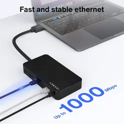مبدل MacBook Pro Docking Station با آداپتور برق Dual 4K, (2 HDMI، RJ45، SD/TF، ​​6 پورت USB، صوتی 3.5 میلی متر) | برند iVANKY