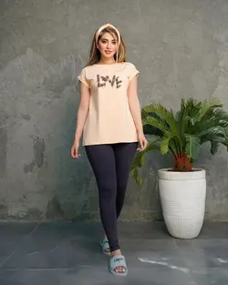 ست تی شرت و شلوار زنانه مدل راحتی و خانگی طرح Love.جنس نخی