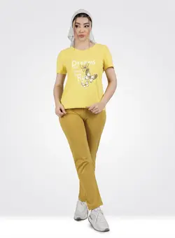 ست تی شرت و شلوار زنانه مدل راحتی و خانگی طرح پروانه خال خال.جنس نخی