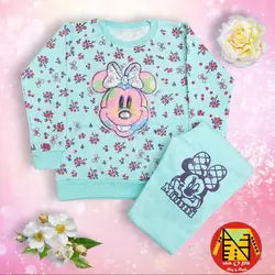 بلوز و شلوار راحتی ملانژ رنگی آستین بلند طرح برجسته میکی موس دخترانه - فروشگاه لباس شیک و پیک