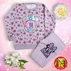 بلوز و شلوار راحتی ملانژ رنگی آستین بلند طرح برجسته میکی موس دخترانه - فروشگاه لباس شیک و پیک