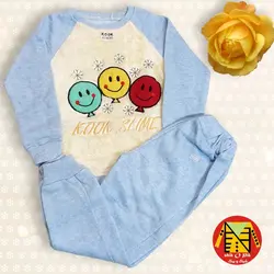 بلوز و شلوار طرح ایموجی ملانژ رنگی کبریتی اسپرت - فروشگاه لباس شیک و پیک