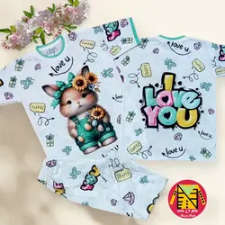 تیشرت شلوار راحتی تمام چاپ طرح خرگوش سایز بزرگ دخترانه - فروشگاه لباس شیک و پیک