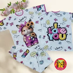 تیشرت شلوار راحتی تمام چاپ طرح خرگوش سایز بزرگ دخترانه - فروشگاه لباس شیک و پیک