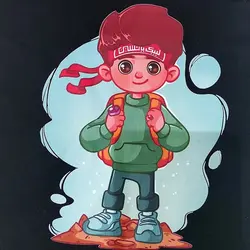 تیشرت مشکی نخ پنبه دخترانه طرح پسر کوله پشتی دار - فروشگاه لباس شیک و پیک