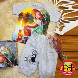 تیشرت و شلوارک ملانژ تمام چاپ دختر - فروشگاه لباس شیک و پیک