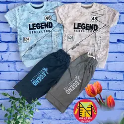 تیشرت و شلوارک ملانژ طرح لجند پسرانه - فروشگاه لباس شیک و پیک