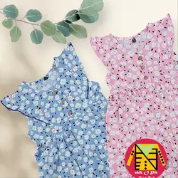 سارافون نخی مجلسی دکمه دار رنگی طرح گل های سفید دخترانه - فروشگاه لباس شیک و پیک