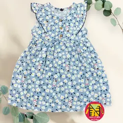 سارافون نخی مجلسی دکمه دار رنگی طرح گل های سفید دخترانه - فروشگاه لباس شیک و پیک