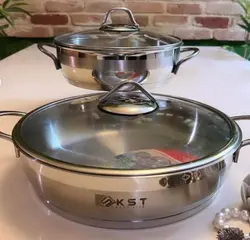 ماهیتابه استیل دربدار دودسته برند K.S.T