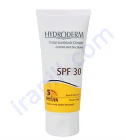 کرم ضد آفتاب SPF30  بی رنگ هیدرودرم مناسب پوست های معمولی و خشک 50 میلی لیتر