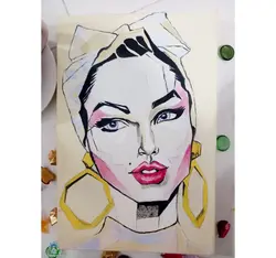 تابلو نقاشی آبرنگ طرح جواهر زرد