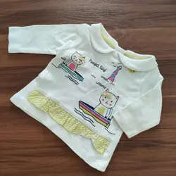 بلوز دخترانه نخ پنبه نوزادی طرح برجسته برند مکس