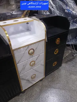 ترولی چوبی بغل خم یک متری سه کشو دررنگ بندی سفید ومشکی هزینه ارسال درب منزل توسط مشتری پرداخت میشود