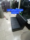 مبل گیم نت مبل کافی نت مبل انتظار سه نفره  چرم مشکی کلاف چوب