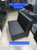 مبل گیم نت مبل کافی نت مبل انتظار سه نفره  چرم مشکی کلاف چوب