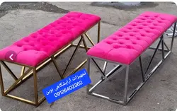 نیمکت پشدار فلزی آرایشگاهی سه نفره دررنگ بندی چرم وپارچه
