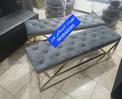 نیمکت پشدار فلزی آرایشگاهی سه نفره دررنگ بندی چرم وپارچه