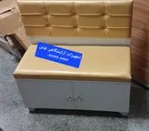 نیمکت پشدار چوبی دونفره دررنگ بندی متنوع پارچه وچرم