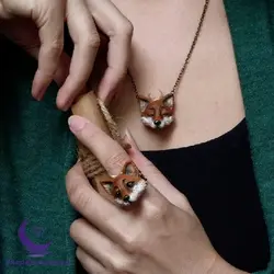 ست گردنبند و انگشتر روباه شاخ ماه - شاپ اکسسوری
