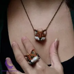 ست گردنبند و انگشتر روباه شاخ ماه - شاپ اکسسوری