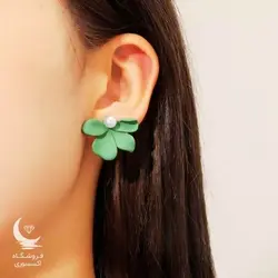 گوشواره میخی و هنری طرح گل و مروارید - شاپ اکسسوری