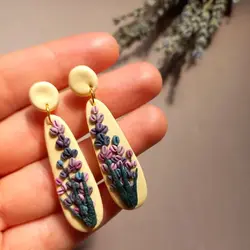 گوشواره هنری طرح گل لوندر - شاپ اکسسوری