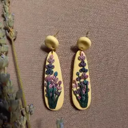 گوشواره هنری طرح گل لوندر - شاپ اکسسوری