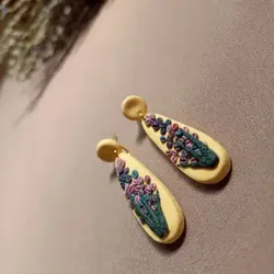 گوشواره هنری طرح گل لوندر - شاپ اکسسوری