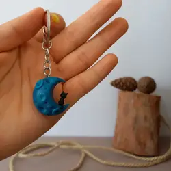 آویز گربه و مهتاب (آویز کیف، گوشی، کوله، کلید، سوئیچ) - شاپ اکسسوری