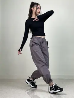 شلوار کارگو کتان دمپا گت دار زنانه