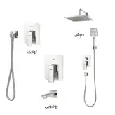 ست شیرآلات کسری مدل دامون (فلت) توکار کروم (حمام تیپ3، روشویی، توالت)