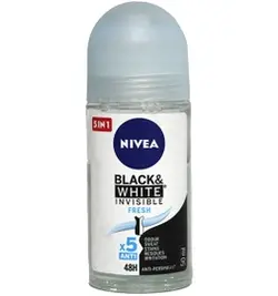 مام رول ضد تعریق زنانه نیوآ مدل بلک اند وایت فرش Nivea Roll Black and white Fresh 5x حجم 50 میلی لیتر