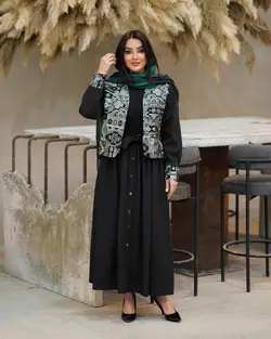 کراپ کت و دامن کلوش کمربند دار مخمل ژاکارد درجه یک و لنینت عیدانه  زنانه