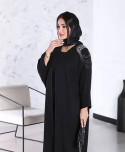 مانتو مجلسی  زنانه بلند مزون دوز کرپ شاین سر شانه نگین دوری