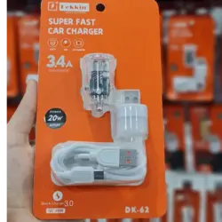 شارژر فندکی دکین Dekkin مدل 62-DK فست شارژ همراه با لامپ usb
