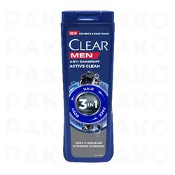شامپو سر و بدن 3 در 1 مردانه کلیر حاوی عصاره زغال 400 میل - فروشگاه پاکو