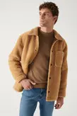 ژاکت خز یقه کلاسیک بژ مردانه در داخل جنس جیر مخملی راحت  کد A22Y6042 برند Avva