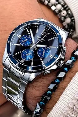 ساعت مچی مردانه بند استیل نقره ای اصل ضد آب 50 متری + دستبند کد FAVORİCS0017 برند Casio