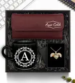 ست هدیه کیف پول زنانه و لیوان مشکی و گردنبند دیزی