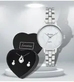 ست گیفت ساعت مچی فلزی ست جواهرات مروارید روکش نقره فورنتینا PS2966