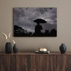قیمت و خرید تابلو مردی با چتر زیر باران A man with an umbrella in the rain - تابلو دکور