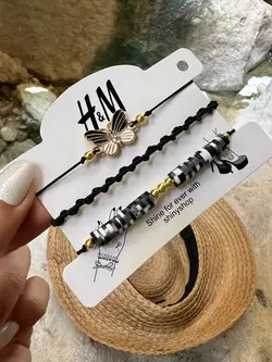 دستبند سه ردیفه پروانه مشکی سفید