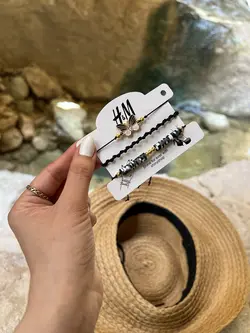 دستبند سه ردیفه پروانه مشکی سفید