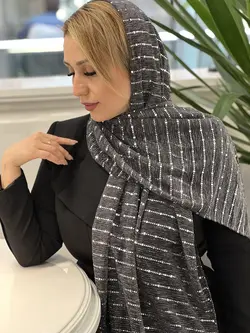 شال لمه مجلسی زغالی با پولک نقره ای