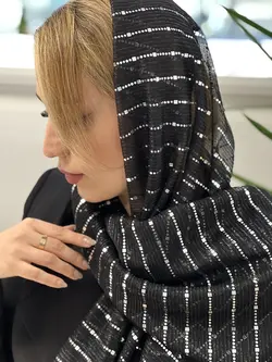 شال لمه مجلسی مشکی با پولک نقره ای