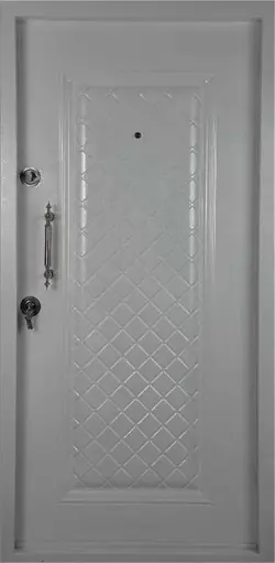 درب ضد سرقت فلزی تک قاب لوزی  سفید با ست یراق عثمانی و قفل ایرانی