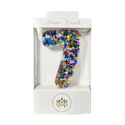 شمع مدل لاکچری پولک دار طرح عدد 7