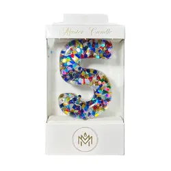 شمع تولد مدل لاکچری پولک دار طرح عدد 5