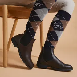 بوت سوارکاری چرمی بزرگسال FOUGANZA - رنگ قهوه‌ای تیره - مدل 500